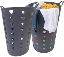 Excellent Houseware Flexibele wasmand - 2x - antraciet - 60 liter - kunststof - 47 x 50 cm — thumbnail 1
