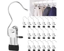 20 stuks klemhaken roestvrij staal, antislip washaken, laarsclips, 360° draaibare klemhaak, metalen wasknijpers voor handdoeken, broeken, schoenen