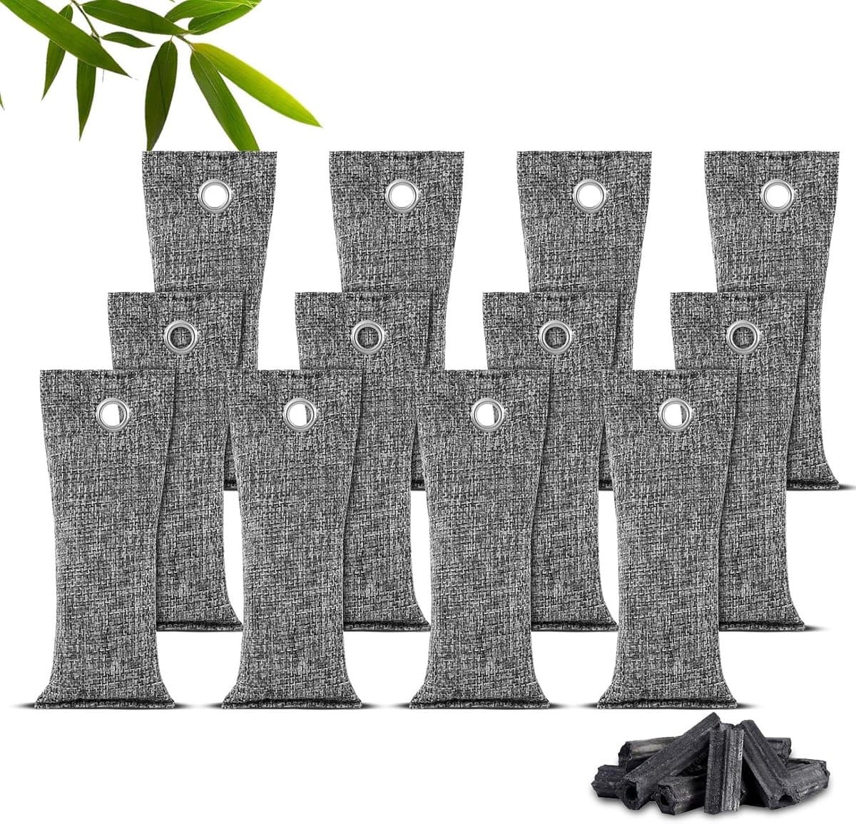 Bamboe Houtskool Zakjes, 12 Stuks, Vochtabsorberende en Geurabsorberende Zakjes voor Schoenen, Kasten, Auto's en Badkamers, 75g — afbeelding 1