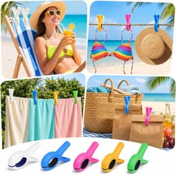10 stuks handdoekklemmen voor strandstoelen - winddichte wasknijpers - kleurrijk — thumbnail 2