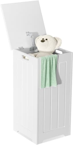SureDeal® - Wasmand - Wasserij Kast Vrijstaande - Bovendeksel Eigentijdse Stijl - 30x30x61 cm - Wit — thumbnail 1