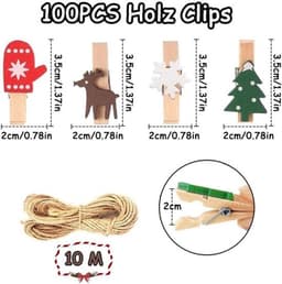 100 stuks houten wasknijpers voor feestdagen, kleine knijpers voor foto's en adventskalender — thumbnail 2