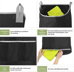 SnelShoppen - Waszak om op te hangen 78 x 48 cm | Opvouwbare Laundry Bag Waszak voor Deur met 2 Roestvrijstalen Haken en 2 Zuignappen - Zwart voor Bad — thumbnail 5