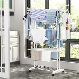 Droogrek Toren - Kledingdroger Staand - Kleding Drogen - Inklapbare Vleugels - 50 x 75 x 171 cm - Wit — thumbnail 4