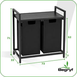 Begryf Wasmand met 2 vakken - 92 l - 2 uitneembare waszakken van 46 l - plank - 73 x 33 x 71 cm - zwart — thumbnail 4
