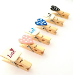 Mini Kledingknijpers van Hout met Liefde en Hartjes, Inclusief 2.4 m Jute Touw voor Creatieve Projecten en Decoratie — thumbnail 1