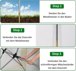 Buiten droogmolen met basis, beschermhoes en 50 m lange waslijn, ideaal voor balkon en tuin, opklapbare droogrek in parasolvorm — thumbnail 3