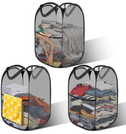 3 stuks pop-up wasmand, 75 l, opvouwbare wasmand van mesh, met handvat | Ademende wasmand, honingraatnet, geschikt voor badkamer, camping — thumbnail 1