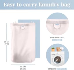 SnelShoppen - LONBET Wasmand met Deksel 100L - Grote Stijlvolle Wasmand van Ademend Materiaal met Stevig Bamboe Frame - Inclusief Verwijderbare Waszak — thumbnail 5