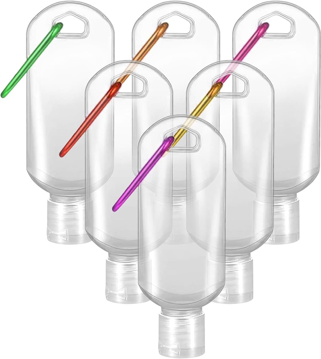50 stuks lege reisflessen van 50 ml van transparante kunststof met sleutelhanger, flessen voor cosmetica, perfect voor het desinfecteren van de handen, lotion enz, Transparant, 30 pezzi — afbeelding 1