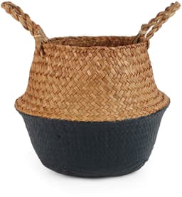 SnelShoppen - Geweven zeegras buikmand voor opslag, wasgoed, picknick, plantenpotafdekking, speelgoed en kruidenierswaren (zwart, klein) — thumbnail 1