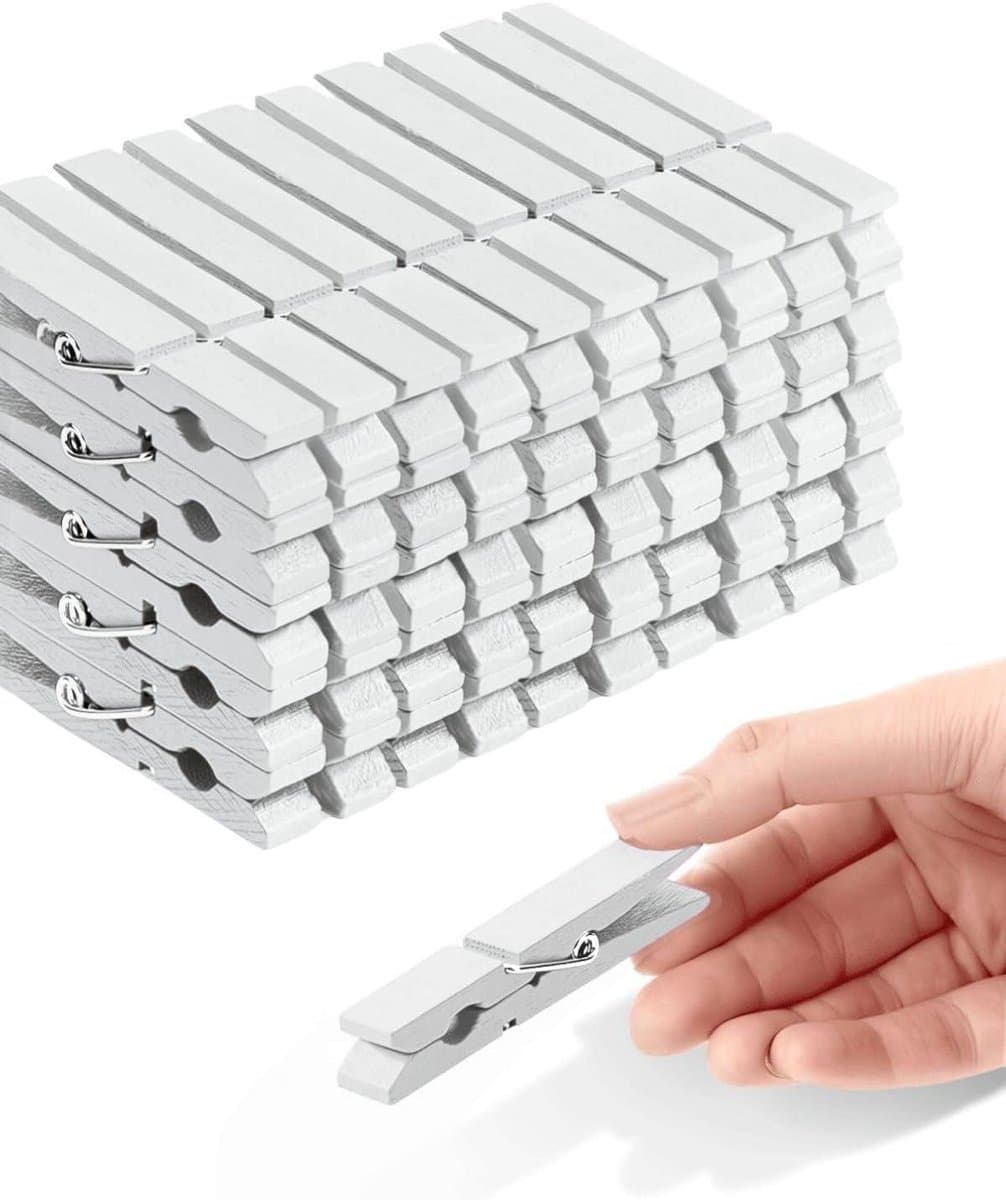 Wasknijpers Houten - Kleurrijke Clips - Decoratie Knutselen - Milieuvriendelijke Verf - 50 Stuks - Wit — afbeelding 1