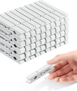 Wasknijpers Houten - Kleurrijke Clips - Decoratie Knutselen - Milieuvriendelijke Verf - 50 Stuks - Wit — thumbnail 1