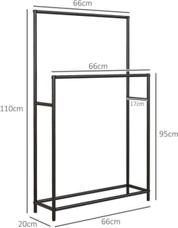 MEUNIQ Vrijstaande handdoekhouder met 2 handdoekstangen, metalen handdoekrek voor badkamer, 66 x 20 x 110 cm, zwart, met anti-slip voeten — thumbnail 4