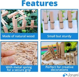 Thijox - Houten Wasknijpers 100 Stuks 25 mm Kleurige Mini Knikpersen voor Foto Decoratie, Ambacht, Knutselen en Schoolprojecten — thumbnail 3