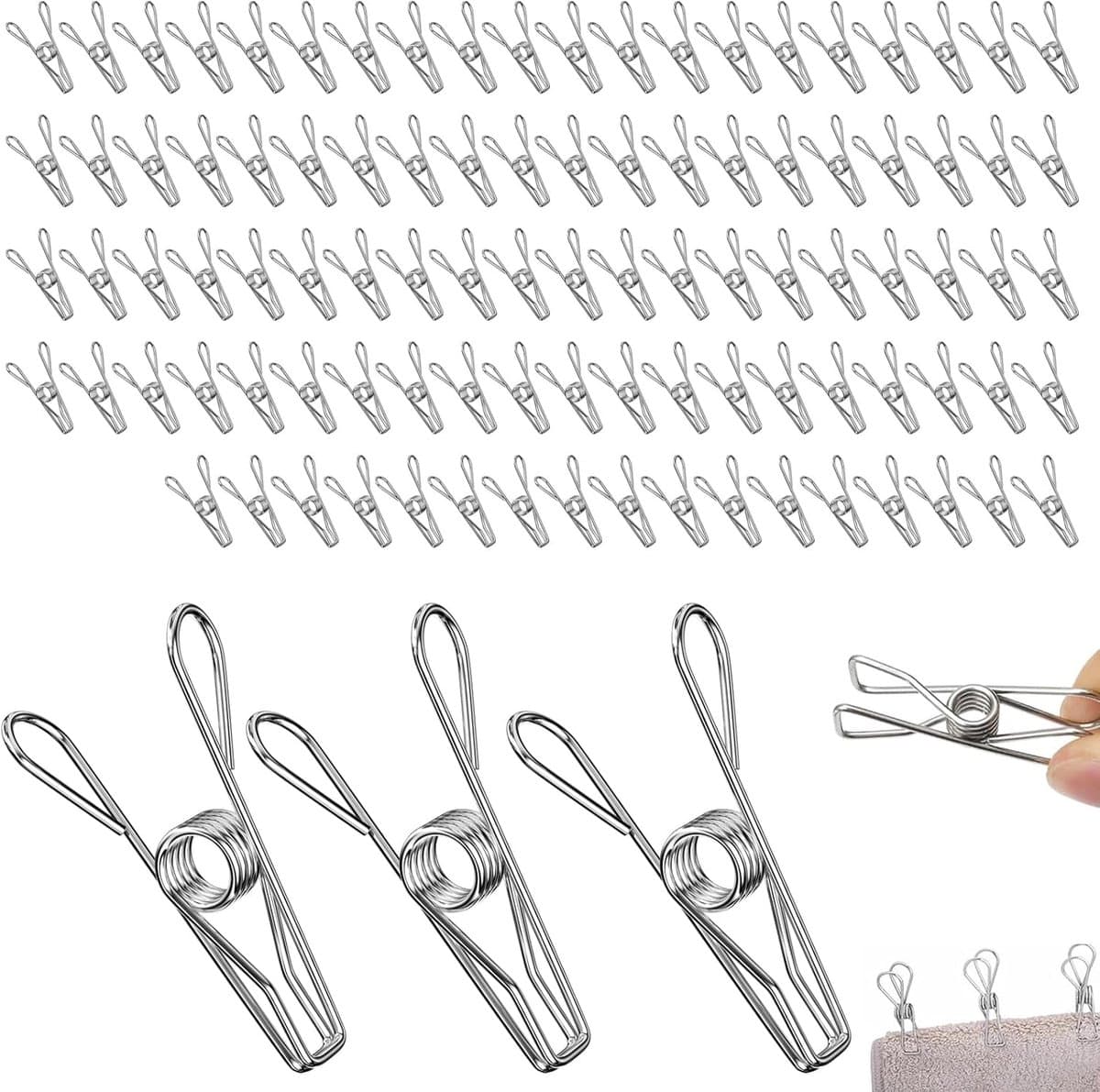 Thijox - 100 Stks Roestvrijstalen Antislip Pinnen, Kleine Metalen Wasknijpers voor Bedlinnen, Handdoeken, Sokken, Postkaarten en Snackvergrendeling - — afbeelding 1
