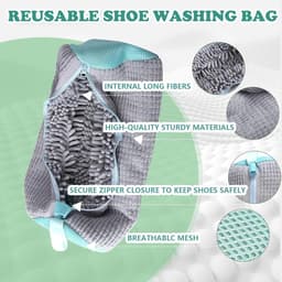Thijox - 2 Stuks Herbruikbare Schoenenzakken voor Wasmachine - Waszakken met Ritssluiting voor Sneakers, Sportschoenen en Meer - Grijs, 360 Graden Bes — thumbnail 2