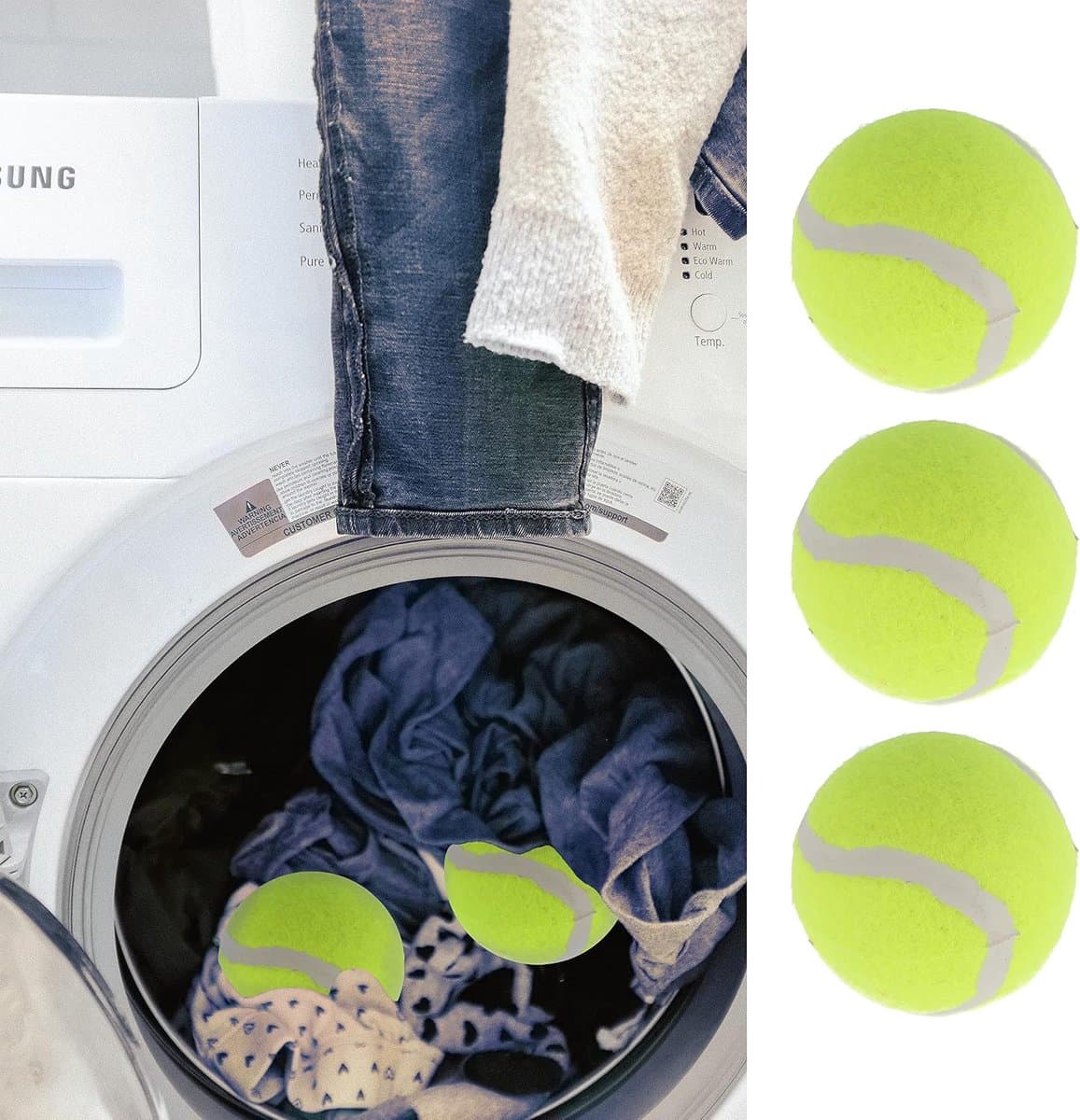 Droogballen set van 3 | Ø 6 cm rubberen kern geel polyestervilt | tennisballen droger droogtijd - energiebesparing — afbeelding 1