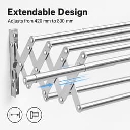 SnelShoppen - Opvouwbare Kleding Airer Wandmontage Uitschuifbare Kleding Droogrek met 7 Stangen voor Balkon Wasruimte Badkamer Kledingdroger — thumbnail 3