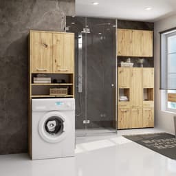Wasmachine ombouwkast - Opbergkast - Ruimte benutten - Met 2 deuren - 64 x 180 cm - Eiken — thumbnail 2