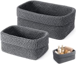 Set van 2 opbergmanden voor badkamer, haakmand, decoratieve opbergmand, kleine opbergmanden, kleine opbergmanden voor slaapkamer, keuken, kast, speelgoed, make-up — thumbnail 1