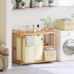 VALI® Wasmand - 140L - Wasmand 4 Vakken - Wasmanden - Beige - 78cm x 42cm x 77cm — thumbnail 2