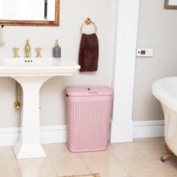 Slanke Wasmand - Kledingmand Deksel - Opbergen Kleding - Geventileerde Constructie - 40 Liter Capaciteit - Roze — thumbnail 2