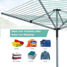 Droogmolen met 4 armen - Wasrek buiten Kledingdroger - Kleding Drogen - 50 meter waslijn - 213 cm hoog - Zilver — thumbnail 2