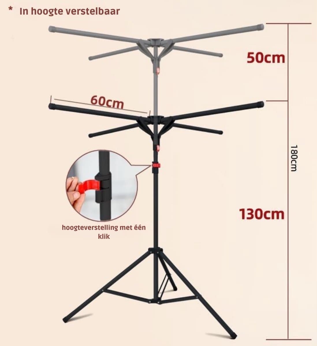 Droogmolen met Voet voor Camping & Thuis - Wasrek Staand - Zwart — afbeelding 1