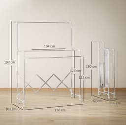 DESMIU Droogtoren Verstelbare Stangen 150 Cm Roestvrij Staal Zilver Voor Binnen En Buiten Op Wielen Inklapbaar — thumbnail 3