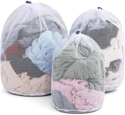 Set van 3 waszakken voor wasmachine, mesh wasnetten met trekkoord, beschermt kleding tegen vervorming en slijtage, maten 30 x 40, 40 x 50, 50 x 60 cm — thumbnail 1