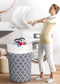 Wasmand - Grote wasmand - Opvouwbare wasmand - Waszak - Stoffen wasmand voor badkamer, slaapkamer & wasruimte - Grijs - 115 L — thumbnail 3