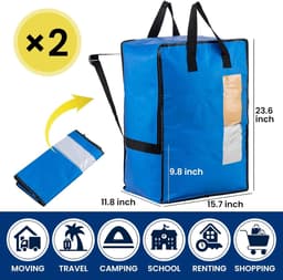 Verticale Verhuiszakken met Sterke Handvatten en Ritsen - Ideaal voor Kledingopslag, Waszakken en Reizen (Blauw, 2 Stuks) — thumbnail 2