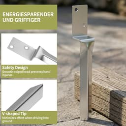 SnelShoppen - Set van 4 Indrijfankers voor Houten Palen, 44cm Grondhuls, L-vormig Grondanker van Koolstofstaal voor Schommelpalen, Tuin en Buiten — thumbnail 5
