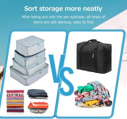 SnelShoppen - Opbergzakken Set 9 Stuks - Reisorganizers, Kledingopbergzakken, Schoenentas, Waszak, Draagbare Nylon Polyester, Blauw Beige Grijs Donker — thumbnail 2