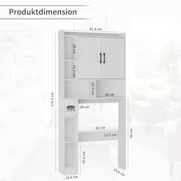 SnelShoppen - BonVache Wasmachinekast met 2 Deuren, Verstelbare Planken, Wasmachine Rek met Zijvak voor Keukenrol en 6 Open Compartimenten, Wit voor B — thumbnail 2