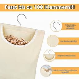 Wassenklammerbeugel voor 100 Wasklemmen, Met ophanghaak, Herbruikbaar, Canvas — thumbnail 4