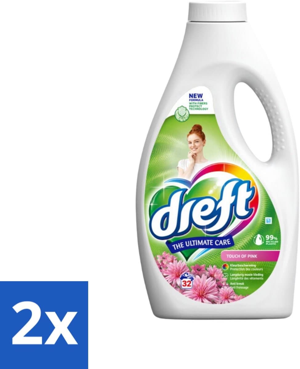 2 x Dreft Vloeibaar Wasmiddel Touch of Pink 32 Wasbeurten 1,4 liter - Wasmiddel - Vloeibaar Wasmiddel - Gekleurde Was - Wasverzachter - Kleurbescherming — afbeelding 1