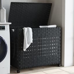 vidaXL - Wasmand - op - wielen - 66x35x60 - cm - rattan - zwart — thumbnail 3