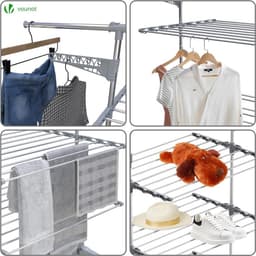 Droogrek voor binnen, ruimtebesparend torenwasrek met opvouwbare vleugels, telescoopstang en wieltjes, drooglengte 23 m, 3 niveaus — thumbnail 3