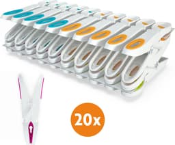 LaundrySpecialist Wasknijpers soft grip - Wit/multicolor - 20 stuks - extra lang en stevig - wasknijpers plastic - wasknijpers kunststof - gekleurde knijpers - Made in EU — thumbnail 1