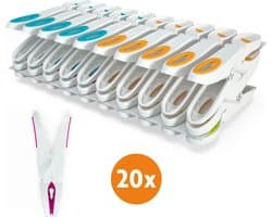 LaundrySpecialist Wasknijpers soft grip - Wit/multicolor - 20 stuks - extra lang en stevig - wasknijpers plastic - wasknijpers kunststof - gekleurde knijpers - Made in EU — afbeelding 1
