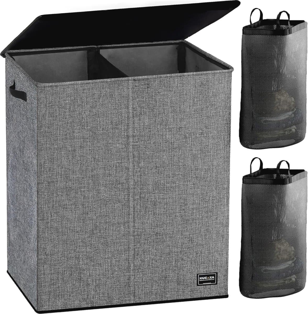 Dubbele Wasmand met Deksel en Afneembare Waszakken - 145L Wasmand voor Lichte en Donkere Kleding - Opvouwbare Opbergmand in Grijs — afbeelding 1