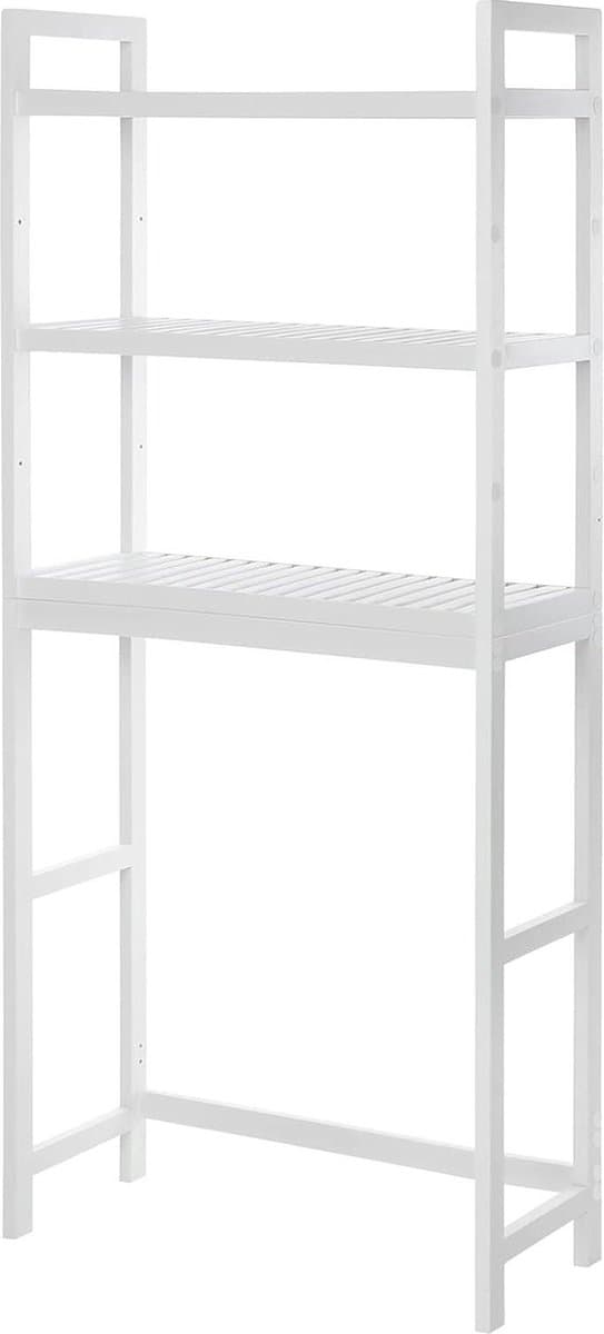 Toiletruimte opbergrek bamboe 3 niveaus verstelbare planken - eenvoudige montage - belasting 15 kg/niveau - wit Wasmachine rek — afbeelding 1