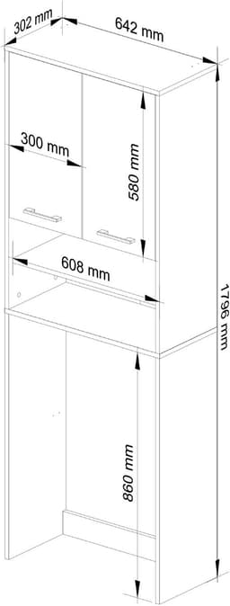 Badkamerkast voor Wasmachine FIN / Hoge Wasmachinekast met 2 Deuren / AKORD Furniture Factory / Wit / 64 x 180 x 30 cm — thumbnail 4