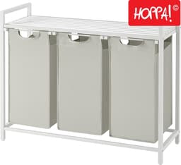 Hoppa! - Wasmand 3 vakken - Met plank & uitschuifbare waszakken - 3x38 liter - 92x33x72 cm - wit — thumbnail 1