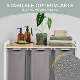 Blumtal Wasmand met 3 vakken - Wasmand met betonlook plank - Metalen frame - Wasmand met poten - Wit en grijs — thumbnail 2
