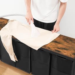 TRANKIELO® - Wasmand op Wielen – Stijlvol Vintage Bruin en Zwart – Ruim 5-vakken Design – Duurzaam en Praktisch – Ideaal voor Wasruimte en Badkamer — thumbnail 4