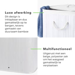 Opvouwbare Wasmand - Opbergmand - Linnenmand - Wasbox - Wassorteerder - Laundry Basket - Wasmand Opvouwbaar - Bamboe Wit - 40x30xH60cm — thumbnail 5
