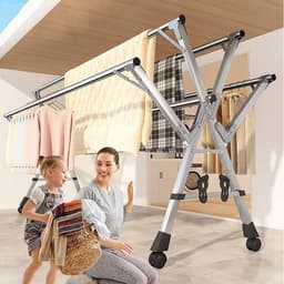 Opvouwbare droogmolen - Verplaatsbare wasdroger - Kleding drogen - Verstelbare stangen - 160cm - Zilver — thumbnail 3